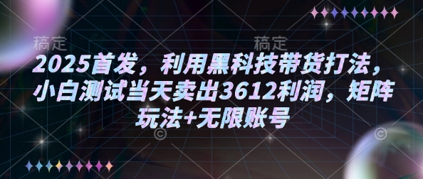 2025首发，利用黑科技带货打法，小白测试当天卖出3612利润，矩阵玩法+无限账号【揭秘】-数屿科技资源网