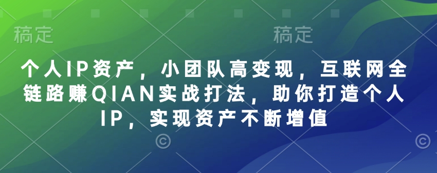 个人IP资产,小团队高变现,互联网全链路赚QIAN实战打法,助你打造个人IP,实现资产不断增值-数屿科技资源网