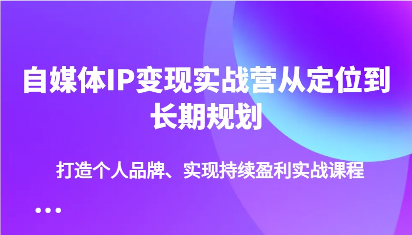 自媒体IP变现实战营从定位到长期规划，打造个人品牌、实现持续盈利实战课程-数屿科技资源网