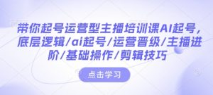 带你起号运营型主播培训课AI起号，底层逻辑/ai起号/运营晋级/主播进阶/基础操作/剪辑技巧-数屿科技资源网