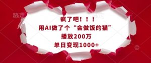 疯了吧！用AI做了个“会做饭的猫”，播放200万，单日变现1k-数屿科技资源网