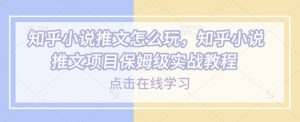 知乎小说推文怎么玩，知乎小说推文项目保姆级实战教程-数屿科技资源网