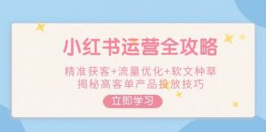 小红书运营全攻略，精准获客+流量优化+软文种草，揭秘高客单产品投放技巧-数屿科技资源网