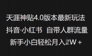 天涯神贴4.0版本最新玩法，抖音·小红书自带人群流量，新手小白轻松月入过W-数屿科技资源网