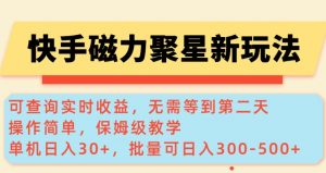 快手磁力新玩法，可查询实时收益，单机30+，批量可日入3到5张【揭秘】-数屿科技资源网