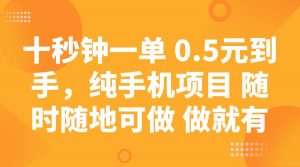 十秒钟一单 0.5元到手，纯手机项目 随时随地可做 做就有-数屿科技资源网