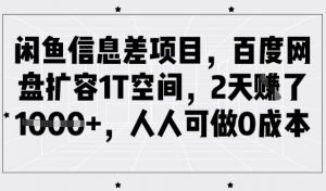 闲鱼信息差项目，百度网盘扩容1T空间，2天收益1k+，人人可做0成本-数屿科技资源网