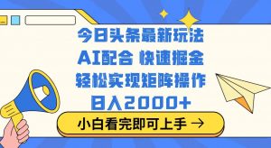 今日头条最新玩法，思路简单，复制粘贴，轻松实现矩阵日入2000+-数屿科技资源网