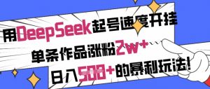 用DeepSeek起号速度开挂，单条作品涨粉2w+，日入5张+的暴利玩法-数屿科技资源网