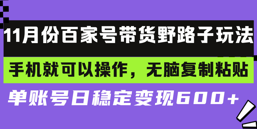 百家号带货野路子玩法 手机就可以操作,无脑复制粘贴 单账号日稳定变现...-数屿科技资源网