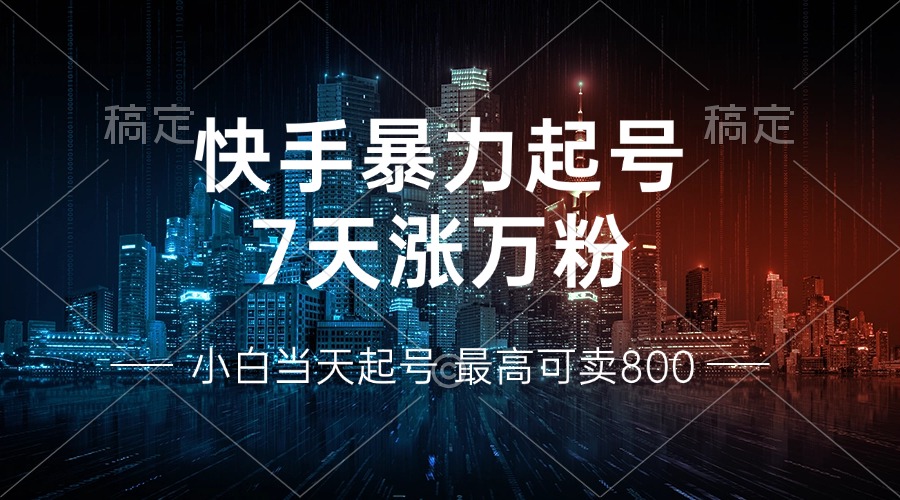 快手暴力起号，7天涨万粉，小白当天起号 多种变现方式，账号回收，单月...-数屿科技资源网
