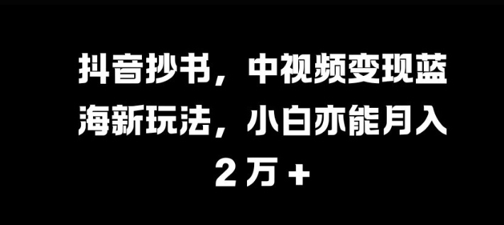 抖音抄书，中视频变现蓝海新玩法，小白亦能月入 过W【揭秘】-数屿科技资源网