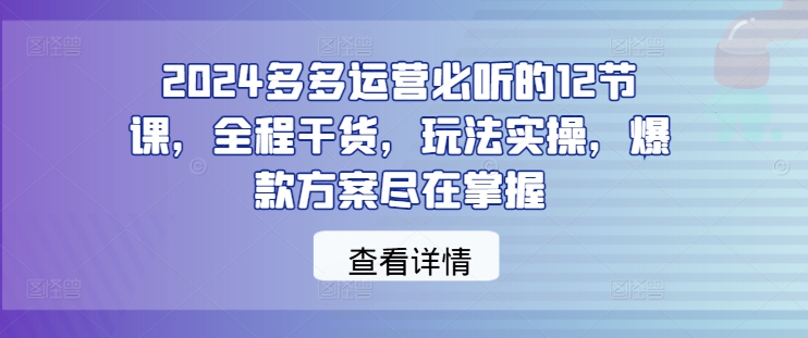 2024多多运营必听的12节课，全程干货，玩法实操，爆款方案尽在掌握-数屿科技资源网