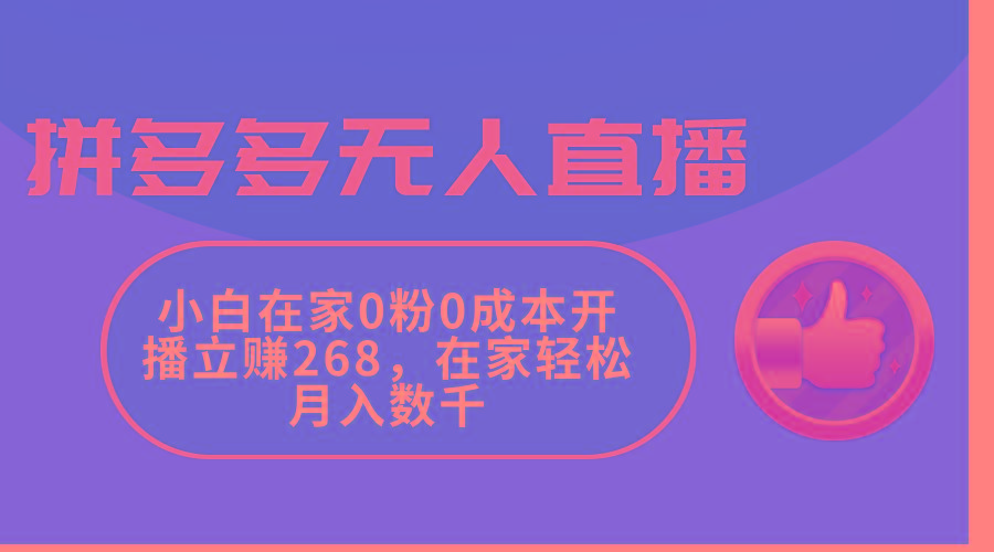 拼多多无人直播，小白在家0粉0成本开播立赚268，在家轻松月入数千-数屿科技资源网