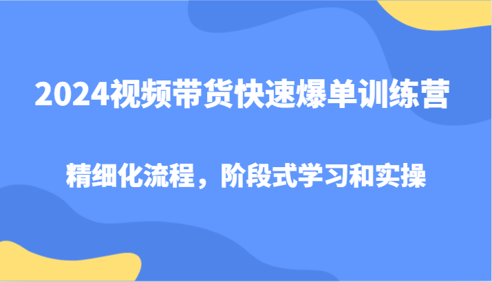2024视频带货快速爆单训练营,精细化流程,阶段式学习和实操-数屿科技资源网