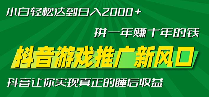 新风口抖音游戏推广—拼一年赚十年的钱，小白每天一小时轻松日入2000＋-数屿科技资源网