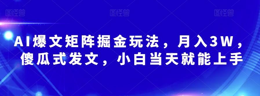 AI爆文矩阵掘金玩法，月入3W，傻瓜式发文，小白当天就能上手【揭秘】-数屿科技资源网