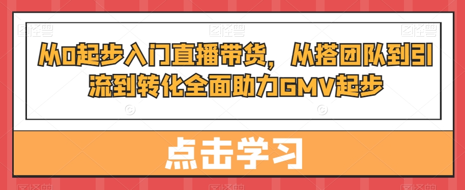 从0起步入门直播带货，​从搭团队到引流到转化全面助力GMV起步-数屿科技资源网