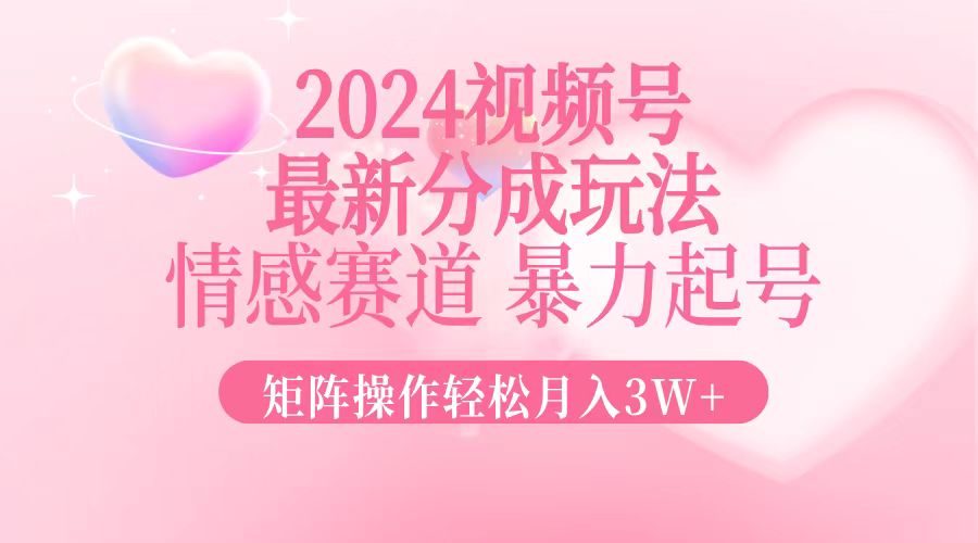 2024最新视频号分成玩法，情感赛道，暴力起号，矩阵操作轻松月入3W+-数屿科技资源网