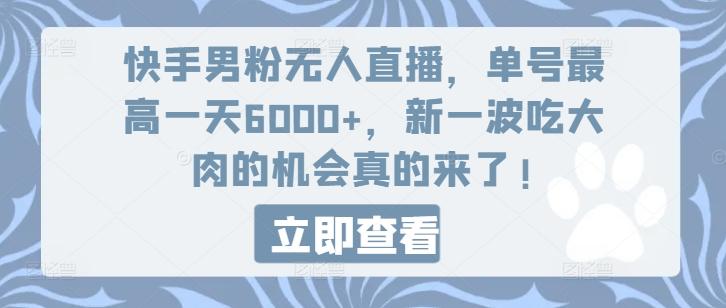 快手男粉无人直播,单号最高一天6000+,新一波吃大肉的机会真的来了-数屿科技资源网