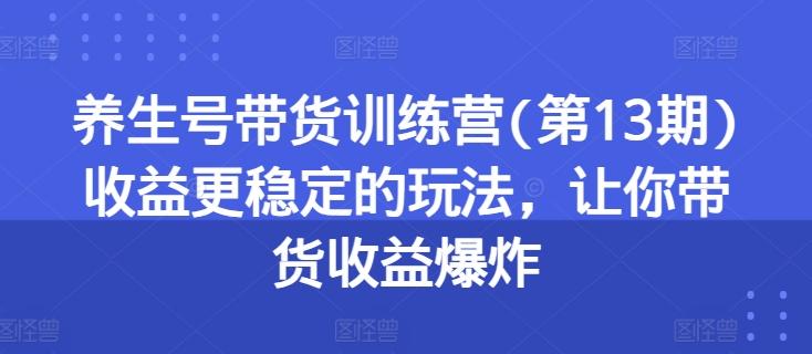 养生号带货训练营(第13期)收益更稳定的玩法，让你带货收益爆炸-数屿科技资源网