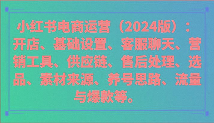 小红书电商运营(2024版)：开店、设置、供应链、选品、素材、养号、流量与爆款等-数屿科技资源网