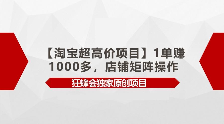 【淘宝超高价项目】1单赚1000多，店铺矩阵操作-数屿科技资源网