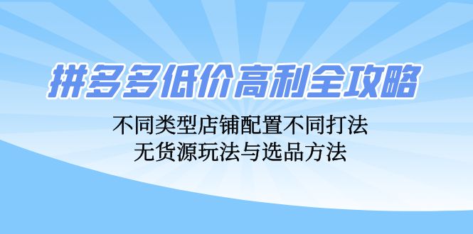 拼多多低价高利全攻略:不同类型店铺配置不同打法,无货源玩法与选品方法-数屿科技资源网