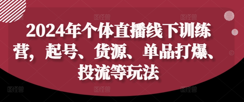 2024年个体直播训练营，起号、货源、单品打爆、投流等玩法-数屿科技资源网