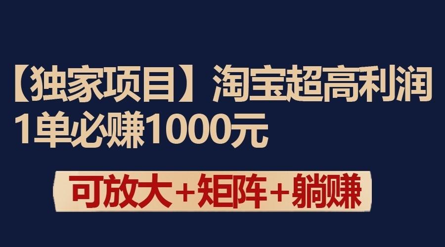 独家淘宝超高利润项目：1单必赚1000元，可放大可矩阵操作-数屿科技资源网
