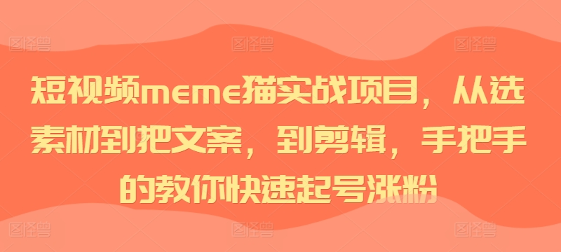 短视频meme猫实战项目，从选素材到把文案，到剪辑，手把手的教你快速起号涨粉-数屿科技资源网