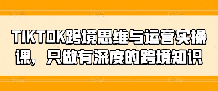 TIKTOK跨境思维与运营实操课，只做有深度的跨境知识-数屿科技资源网