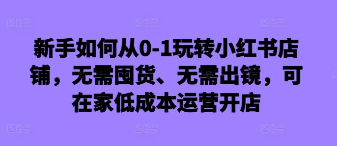 新手如何从0-1玩转小红书店铺,无需囤货、无需出镜,可在家低成本运营开店-数屿科技资源网