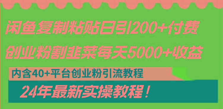 闲鱼复制粘贴日引200+付费创业粉,割韭菜日稳定5000+收益,24年最新教程!-数屿科技资源网