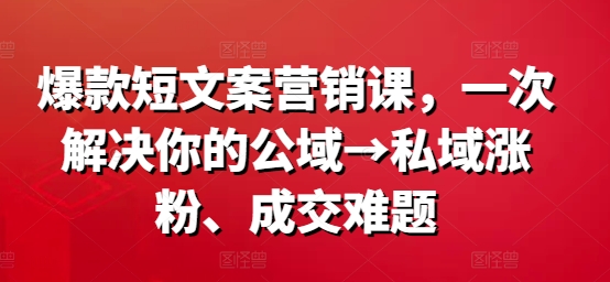 爆款短文案营销课，一次解决你的公域→私域涨粉、成交难题-数屿科技资源网