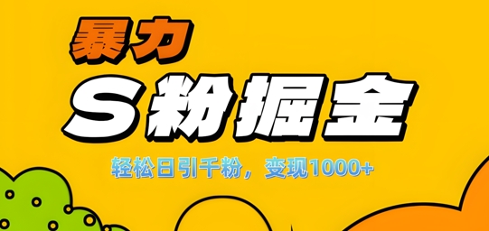 单人单机日引千粉,变现1k+,S粉流量掘金计划攻略【揭秘】-数屿科技资源网