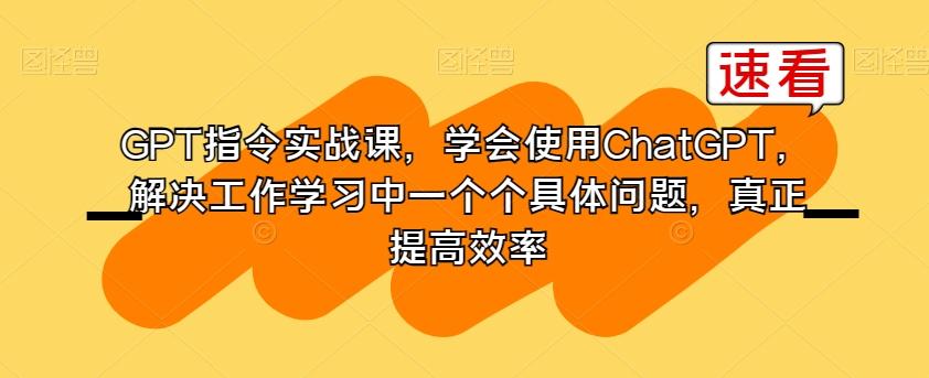 GPT指令实战课，学会使用ChatGPT，解决工作学习中一个个具体问题，真正提高效率-数屿科技资源网