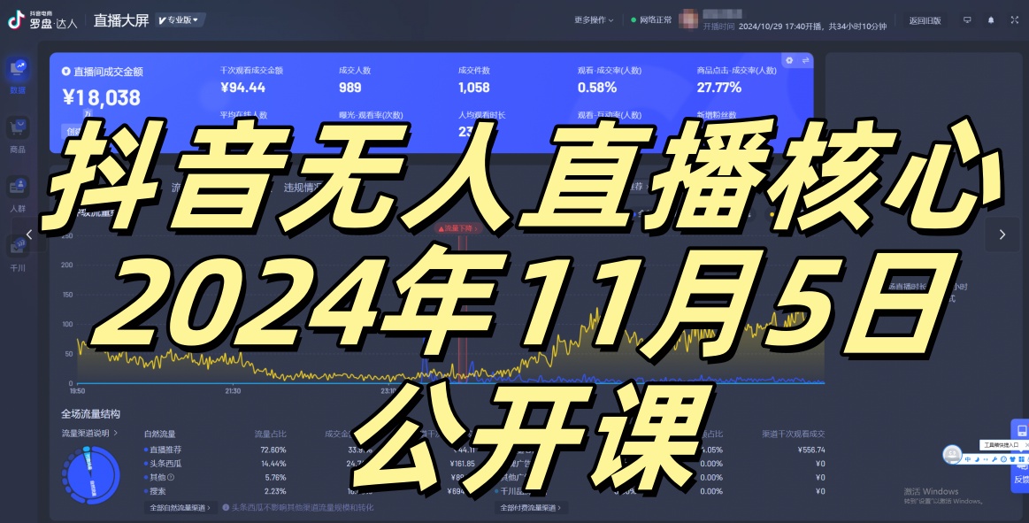 抖音无人直播核心公开课，咸鱼翻身小白可做带有睡后收入月入过万太简单【揭秘】-数屿科技资源网