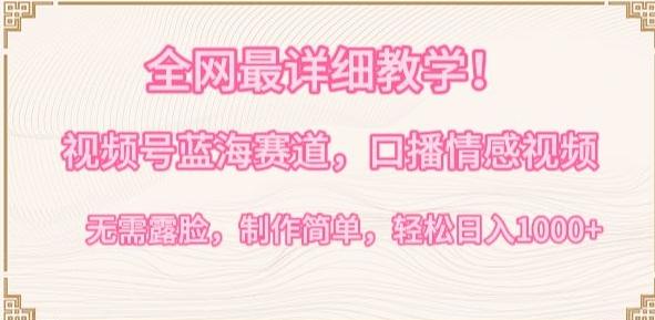 全网最详细教学，视频号蓝海赛道，口播情感视频，无需露脸，制作简单，轻松实现日入1000+【揭秘】-数屿科技资源网