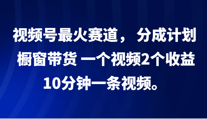 视频号最火赛道， 分成计划， 橱窗带货，一个视频2个收益，10分钟一条视频。-数屿科技资源网
