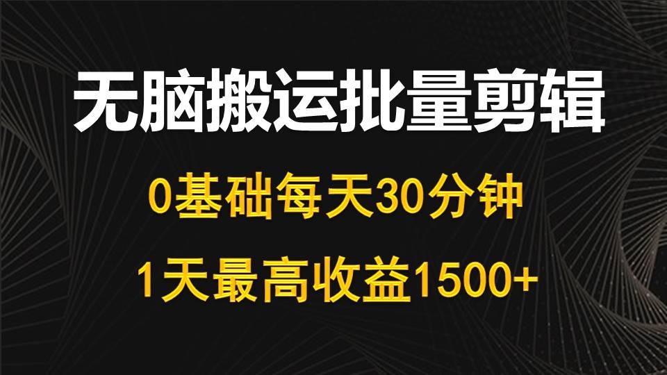(10008期)每天30分钟，0基础无脑搬运批量剪辑，1天最高收益1500+-数屿科技资源网