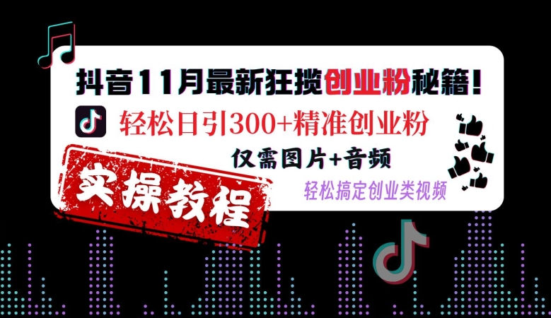 抖音11月最新狂揽创业粉秘籍,轻松日引300+精准创业粉,仅需图片+音频,轻松搞定创业类视频-数屿科技资源网