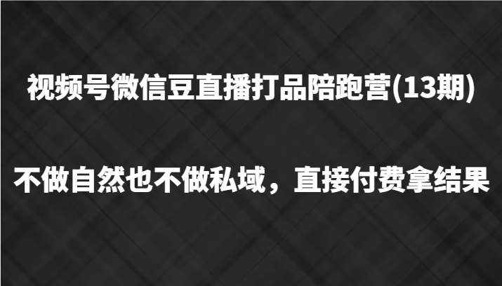 视频号微信豆直播打品陪跑(13期)，不做不自然流不做私域，直接付费拿结果-数屿科技资源网