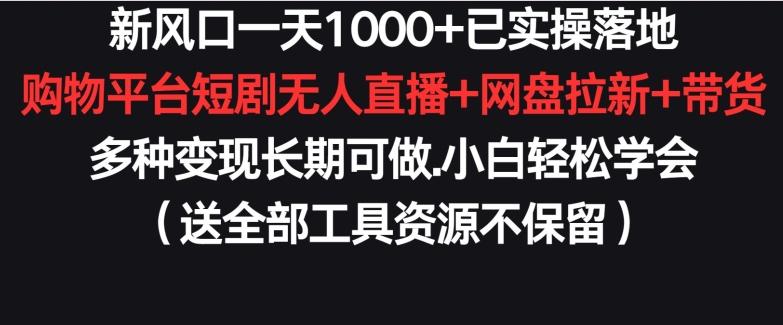 新风口一天1000+已实操落地购物平台短剧无人直播+网盘拉新+带货多种变现长期可做【揭秘】-数屿科技资源网