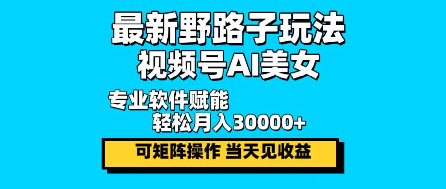 最新野路子玩法,视频号AI美女,当天见收益,轻松月入30000+-数屿科技资源网