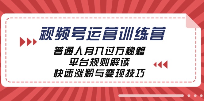 视频号运营训练营：普通人月入过万秘籍，平台规则解读，快速涨粉与变现-数屿科技资源网