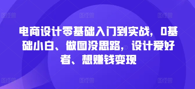 电商设计零基础入门到实战，0基础小白、做图没思路，设计爱好者、想赚钱变现-数屿科技资源网