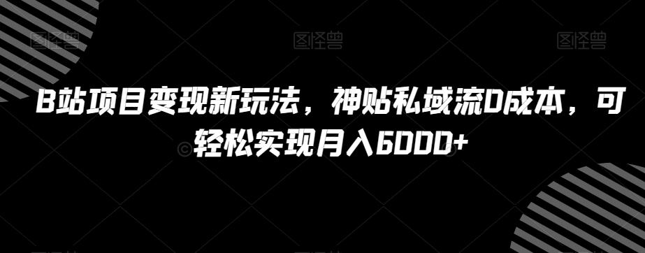B站项目变现新玩法,神贴私域流0成本,可轻松实现月入6000+【揭秘】-数屿科技资源网