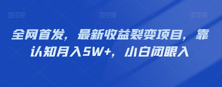 全网首发,最新收益裂变项目,靠认知月入5W+,小白闭眼入-数屿科技资源网
