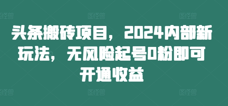 头条搬砖项目,2024内部新玩法,无风险起号0粉即可开通收益-数屿科技资源网